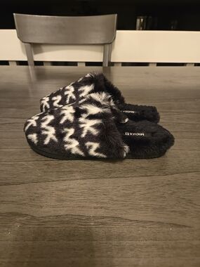Michael Kors Black and White Faux Fur Slip-On Slippers